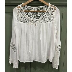Hollister‎ Women's Peasent Top Size L Bohemian Flowy Cottagecore Beach Festival